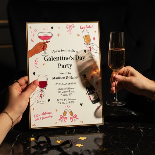 Hey Babe Galentines Invitation Gold Frame 招待状