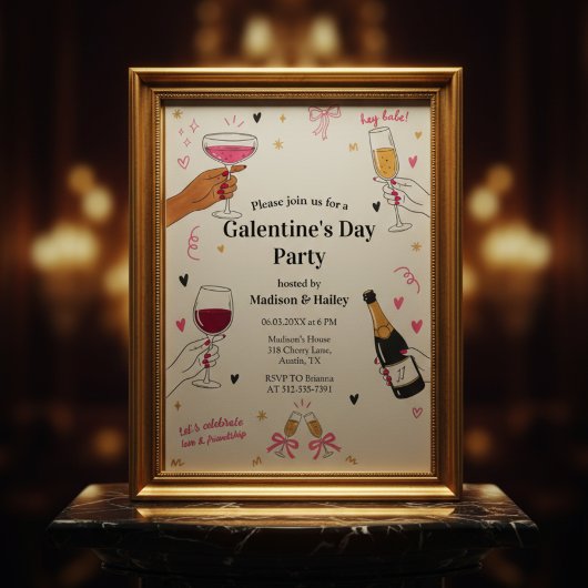 Hey Babe Galentines Invitation Gold Frame 招待状