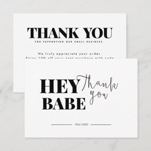 Hey Babe White Thank You Card Discount Code サンキューカード (正面/裏面)