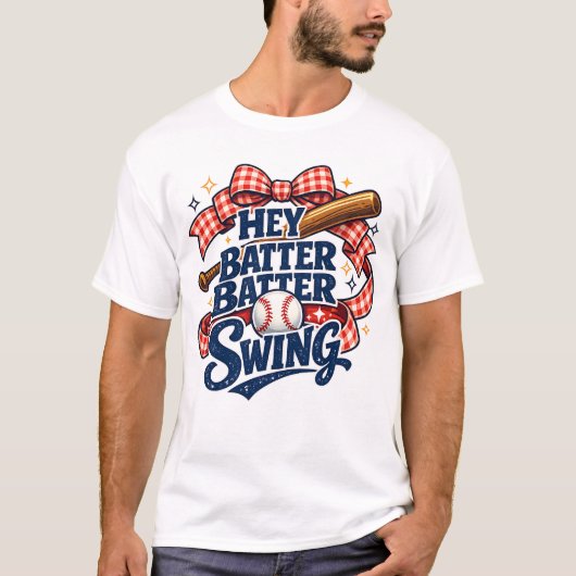 Hey Batter Batter Swing Baseball Mom Aesthetic Tシャツ (正面)