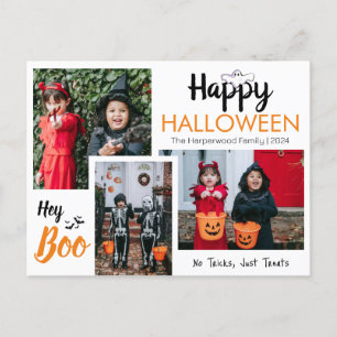 Hey Booハロウィン不気味ファミリーフォトコラージュ シーズンポストカード