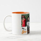 Hey Booハロウィン不気味ファミリーフォトコラージュ ツートーンマグカップ (左)