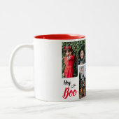 Hey Booハロウィン不気味ファミリーフォトコラージュ ツートーンマグカップ (左)