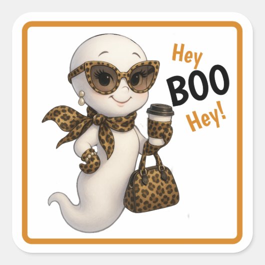 HEY BOOヘイ – Glam Leopard Print Bougie幽霊Tee スクエアシール (正面)