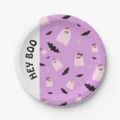 Hey Boo小さな幽霊と湾曲形ハロウィーン ペーパープレート (正面)