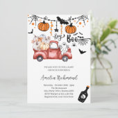 hey boo赤かぼちゃピックアップトラック赤ちゃんシャワー 招待状 (スタンド正面)