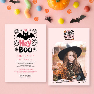 Hey Boo!かわいいピンクのハロウィンお誕生日会 招待状
