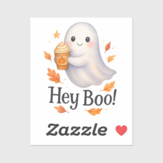Hey Boo! – かわいいAI生成のゴーストパンプキンラテ シール