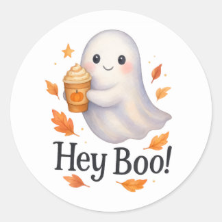 Hey Boo! かわいいAI生成のゴーストパンプキンラテ ラウンドシール