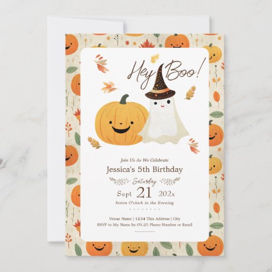 Hey Boo ハロウィン5歳の誕生日招待状 招待状 (正面)