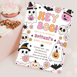 Hey Boo ベビーシャワーピンク 招待状