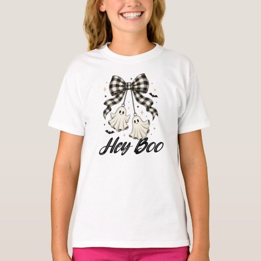 Hey Boo Coquette レディース ハロウィン Tシャツ (正面)