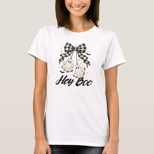 Hey Boo Coquette レディース ハロウィン Tシャツ (正面)