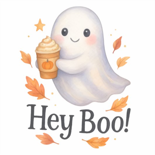 Hey Boo! – Cute AI-Generated Ghost Pumpkin Latte  シール (正面)