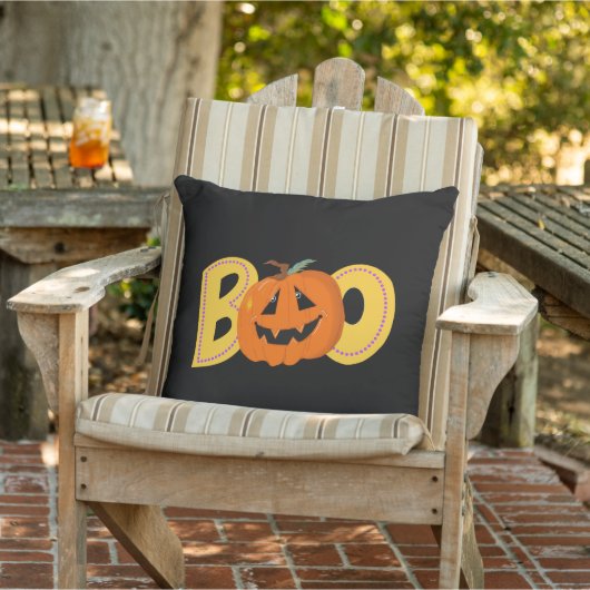 Hey Boo Cute Pumpkin Typography Drawing Art アウトドアクッション (椅子)