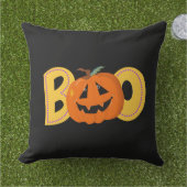 Hey Boo Cute Pumpkin Typography Drawing Art アウトドアクッション (芝生)