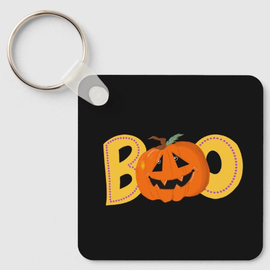 Hey Boo Cute Pumpkin Typography Drawing Art キーホルダー (正面)