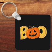 Hey Boo Cute Pumpkin Typography Drawing Art キーホルダー (正面)