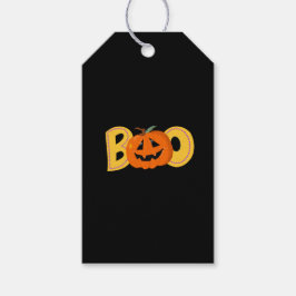 Hey Boo Cute Pumpkin Typography Drawing Art ギフトタグ