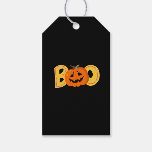 Hey Boo Cute Pumpkin Typography Drawing Art ギフトタグ (正面)