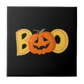 Hey Boo Cute Pumpkin Typography Drawing Art タイル (正面)