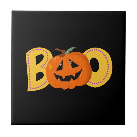 Hey Boo Cute Pumpkin Typography Drawing Art タイル (正面)