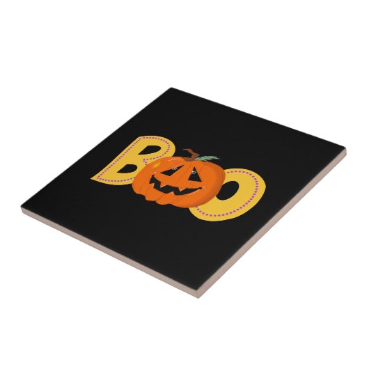 Hey Boo Cute Pumpkin Typography Drawing Art タイル (側面)
