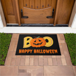 Hey Boo Cute Pumpkin Typography Drawing Art ドアマット