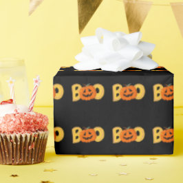 Hey Boo Cute Pumpkin Typography Drawing Art ラッピングペーパー