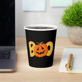 Hey Boo Cute Pumpkin Typography Drawing Art 紙コップ
