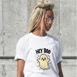 Hey Boo Funny Halloween幽霊女性のTシャツ トライブレンドTシャツ