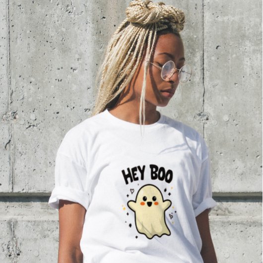 Hey Boo Funny Halloween幽霊女性のTシャツ トライブレンドTシャツ