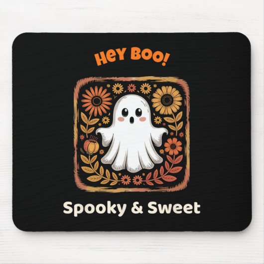 Hey Boo Ghost Retro Halloween Spooky Cute October  マウスパッド (正面)