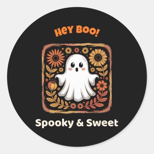 Hey Boo Ghost Retro Halloween Spooky Cute October  ラウンドシール (正面)