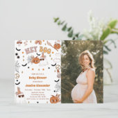 Hey Boo Groovyハロウィーンかわいい幽霊赤ちゃんシャワー 招待状 (スタンド正面)