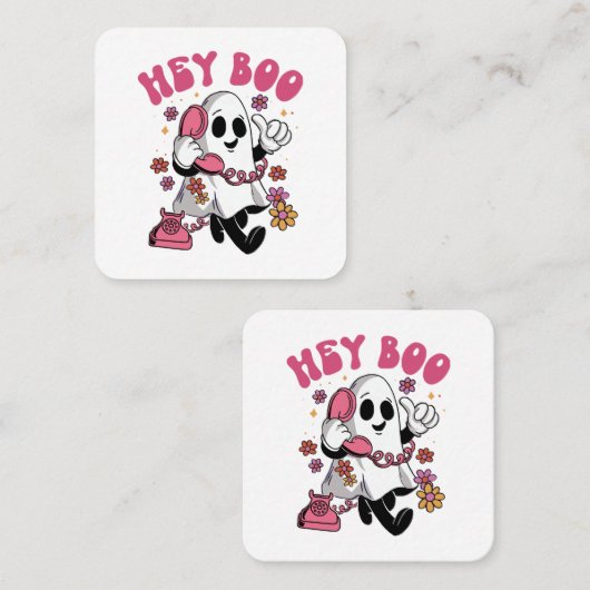 Hey Boo - Groovy幽霊ハロウィーン スクエア名刺 (正面/裏面)