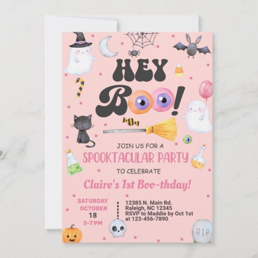 Hey Boo Halloween girl 1st birthday招待状any age 招待状 (正面)