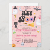 Hey Boo Halloween girl 1st birthday招待状any age 招待状 (正面/裏面)