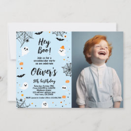 Hey Boo, invitación de Halloween azul con foto 招待状