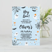 Hey Boo, invitación de Halloween azul con foto 招待状 (スタンド正面)