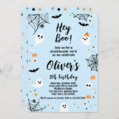 Hey Boo, invitación de Halloween azul con foto 招待状 (正面/裏面)