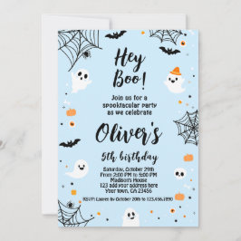 Hey Boo, invitación de Halloween azul con foto 招待状