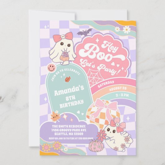 Hey Boo Lets Party Rainbow Spooky Birthday  招待状 (正面)