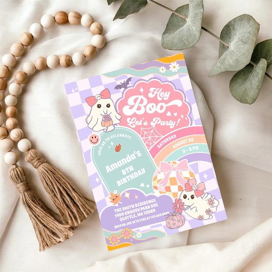 Hey Boo Lets Party Rainbow Spooky Birthday  招待状