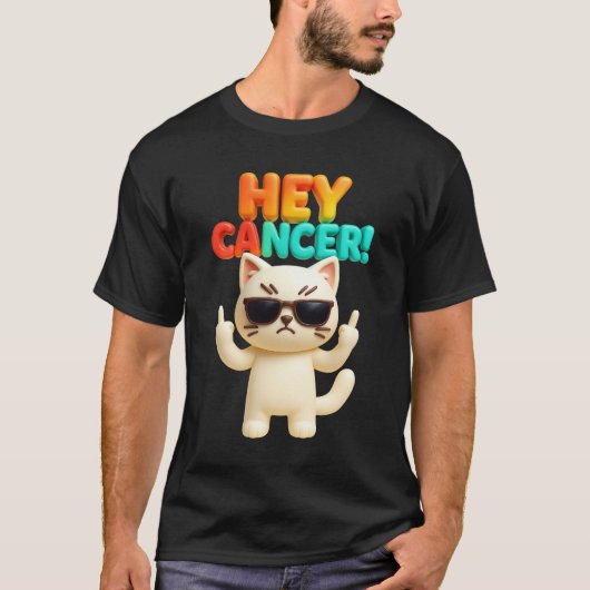Hey Cancer F Uおもしろいミーム猫中指Fck Ca Tシャツ (正面)