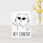 Hey Cancer F U, おもしろいCat Middle Finger, F#ck Canc カード (黄色い花)