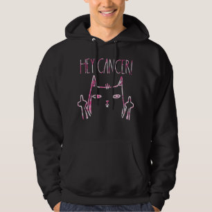 Hey Cancer F U Cat中乳がんピンクリブ パーカ
