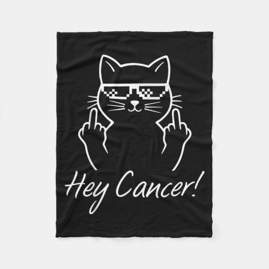 Hey Cancer Fu For Cancer Funny Cat Breast Cancer A フリースブランケット (正面)