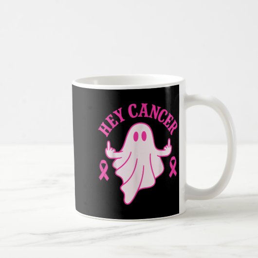Hey Cancer Ghost Halloween Funny Breast Cancer Awa コーヒーマグカップ (右)