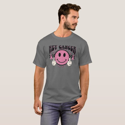 Hey Cancer Pink Ribbon Breast Cancer Awareness Sur Tシャツ (正面フル)